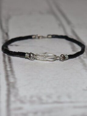 ♥ Black Leather Cord Bracelet · Clear Quartz · 7.25"